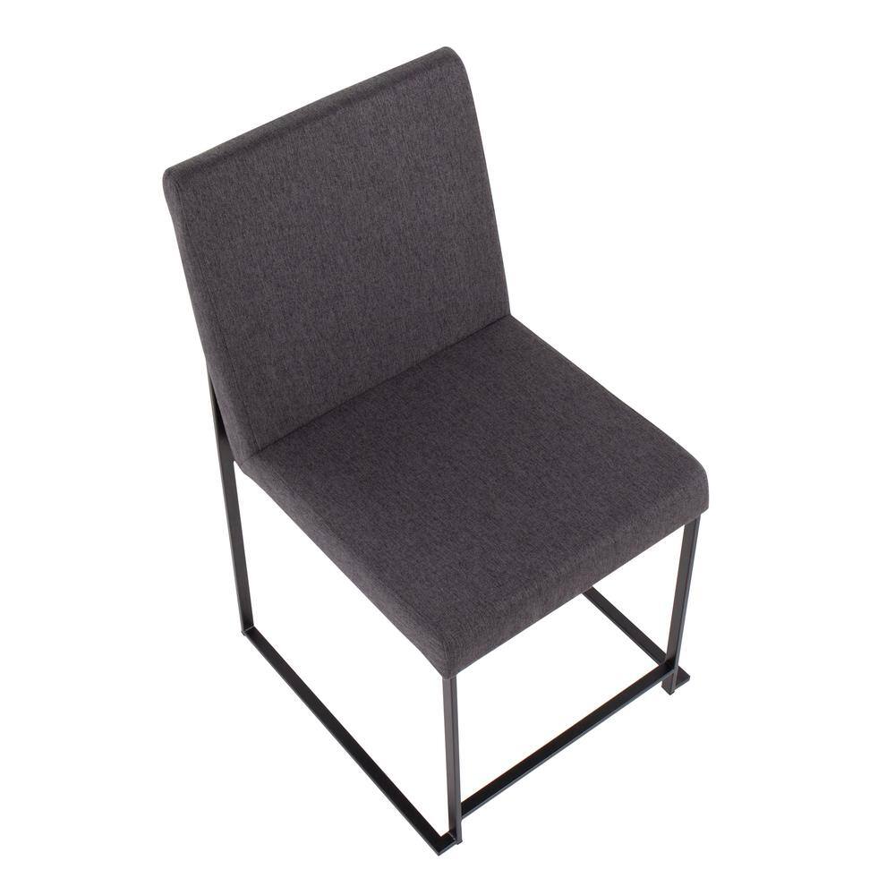 Set of 2 Charcoal Fabric and Black Steel High Back Dining Chairs