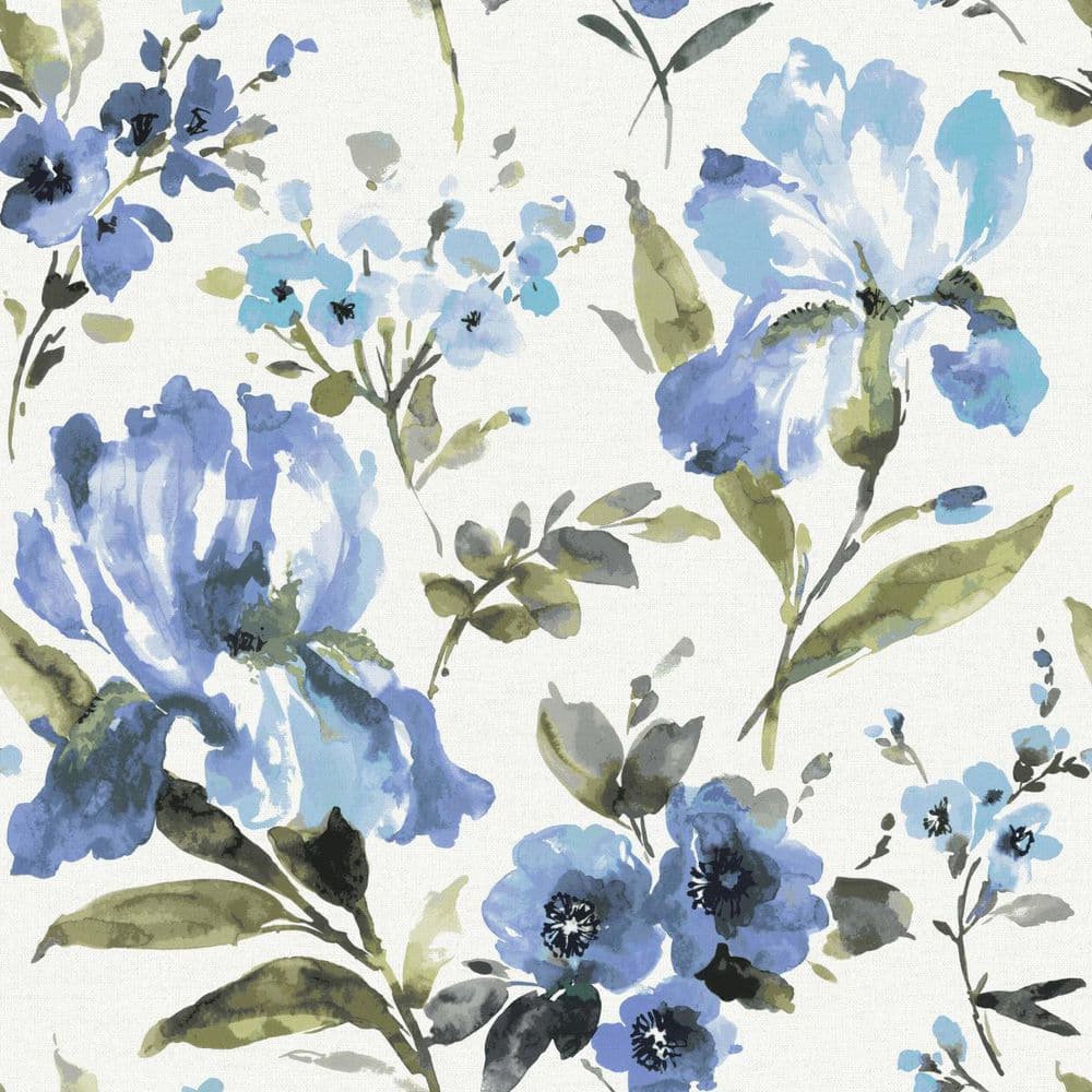 Blue Floral Self-Adhesive Peel and Stick Wallpaper Roll