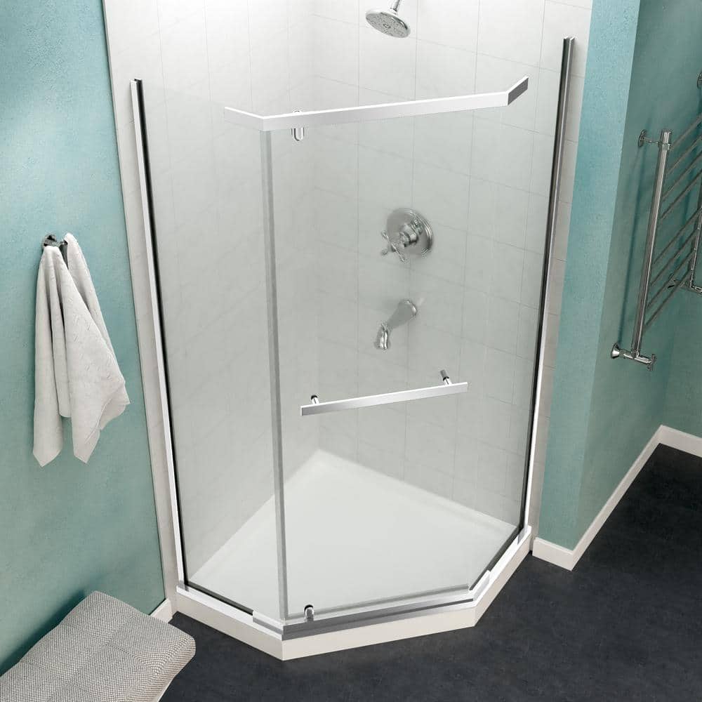 Castle Series Polished Chrome Semi-Frameless Shower Door with Tsunami Guard