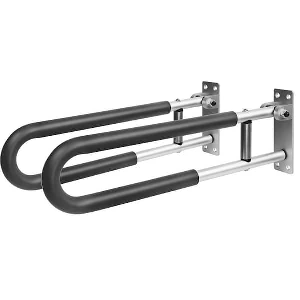 23 in. Black Padded Folding Grab Bars for Toilet, Seniors, Elderly, Disabled Bathroom Rail, Wall Mounted (2-Pack)