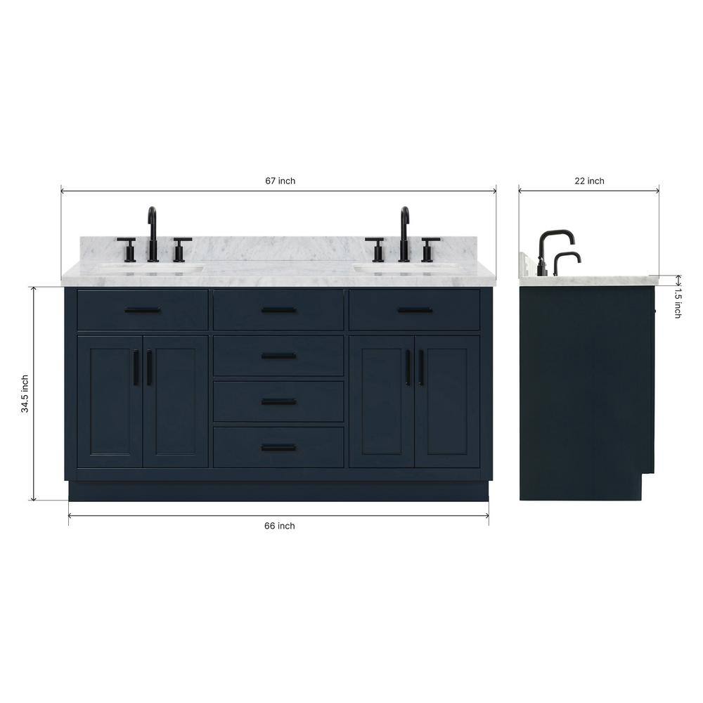 Midnight Blue Double Freestanding Vanity with Marble Top