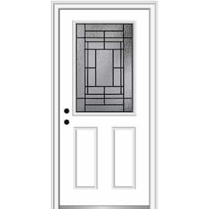 Pembrook 36 in. x 80 in. 2-Panel Right-Hand Inswing 1/2 Lite Decorative Glass Primed Fiberglass Prehung Front Door