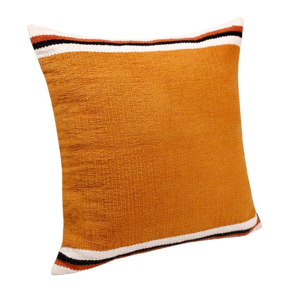 Southwestern Orange/White/Black Woven Bordered Stripe 20 in. x 20 in. Indoo