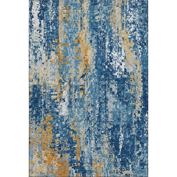 Mayfield Premium Machine Washable Abstract AMF2254 Navy 5 ft. x 7 ft. 6 in. Area Rug