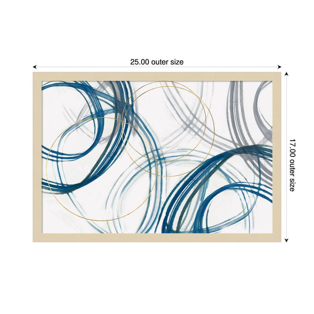 Cobalt Loops Abstract Graphic Art in Natural Wood Frame