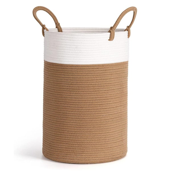 Unbranded 13.8 in. W x 13.8 in. D x 19.7 in. H Jute Laundry Basket Hamper Brown