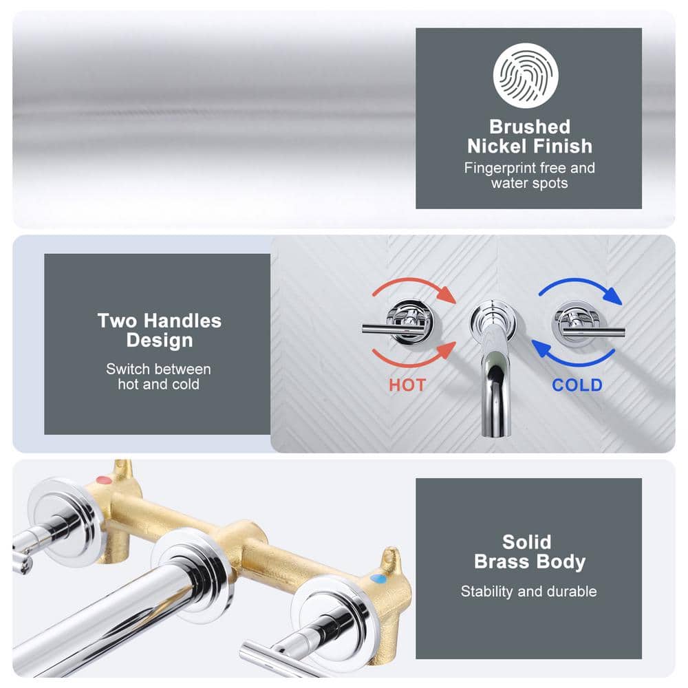 Chrome Double Handle Wall Mounted Roman Tub Faucet