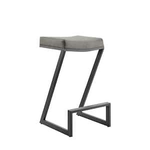 Atlantis 30 in. Vintage Gray Metal Bar Stool with Faux Leather Seat