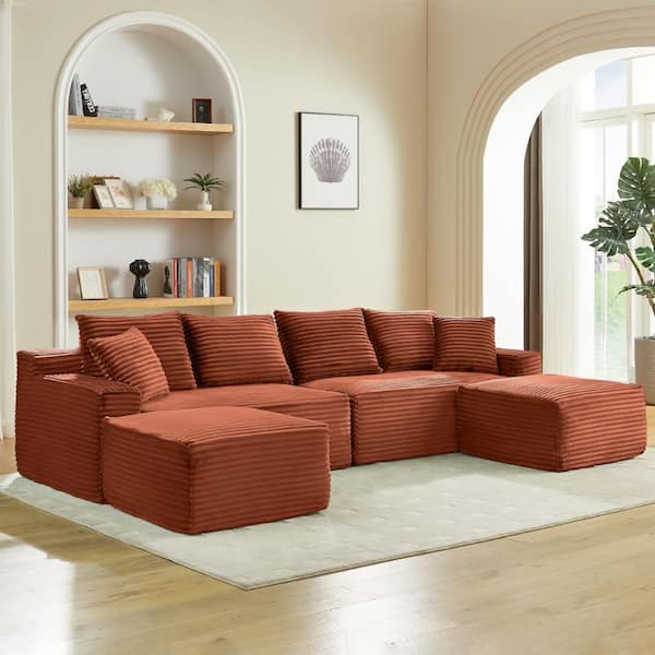 Asucoora 115 in. Corduroy Boneless Modular U-Shaped Sectional Sofa