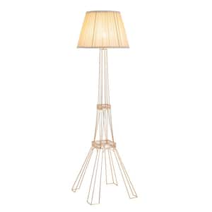 56.4 in. Yellow 1 1-Way (On/Off) Torchiere Floor Lamp for Living Room with Cotton Dome Shade
