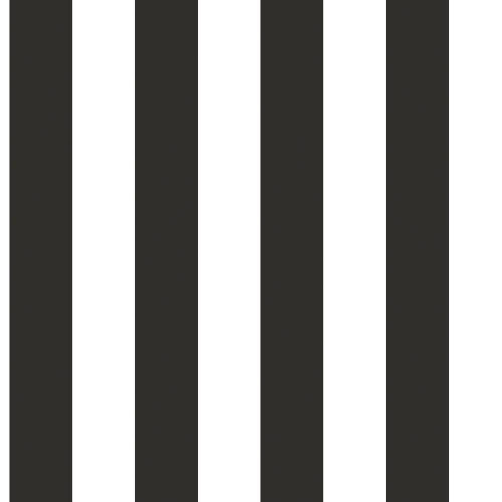 Traditional Awning Stripe Black/White Matte Finish Vinyl on Non-Woven Non-P