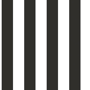 Traditional Awning Stripe Black/White Matte Finish Vinyl on Non-Woven Non-Pasted Wallpaper Roll