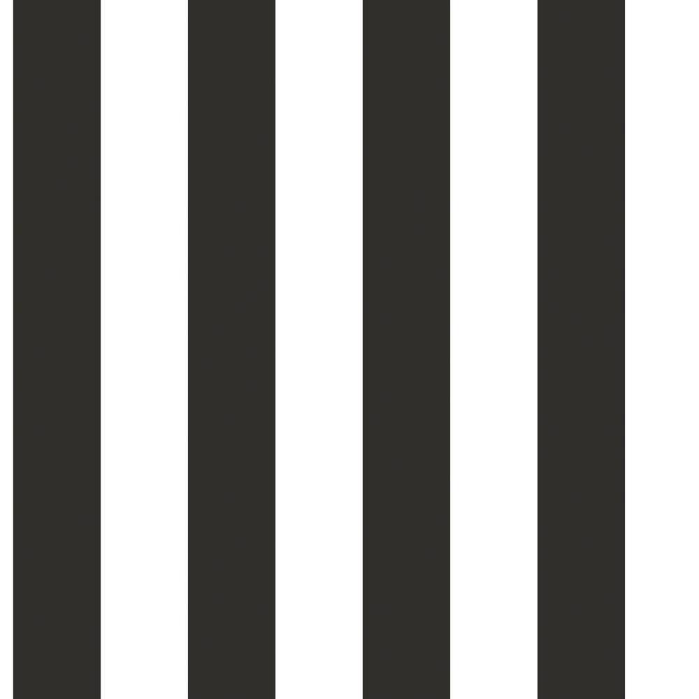 Traditional Awning Stripe Black/White Matte Finish Vinyl on Non-Woven Non-P