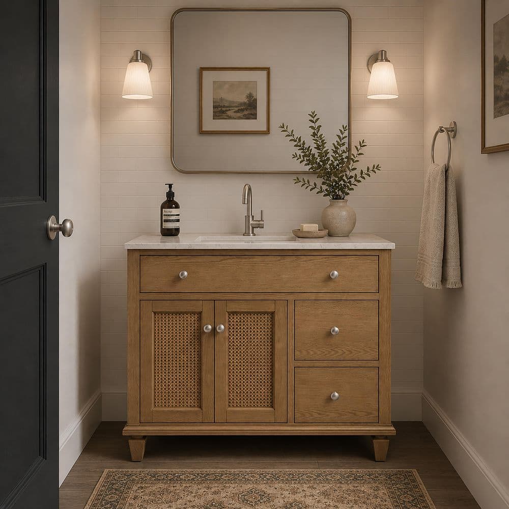 Monarch Collection 36 in. W x 21.5 in. L Bath Vanity Cabinet without Top in Light Walnut price history on PriceWatchPro