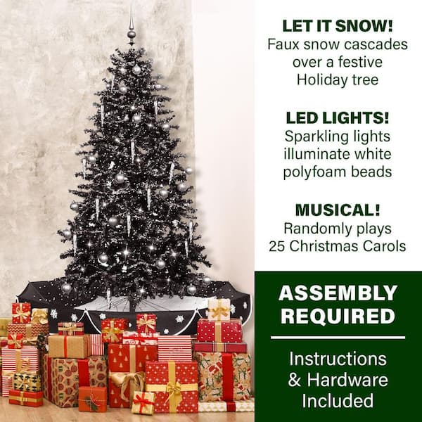 Fraser Hill Farm - Let It Snow Series 75-in. Musical Artificial Christmas Tree with Black Umbrella Base and Snow Function