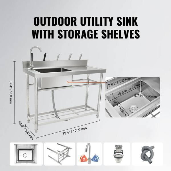thumbnail image 2 of Outdoor Stainless Steel Sink Utility Sink Free Standing Single 2 of 11