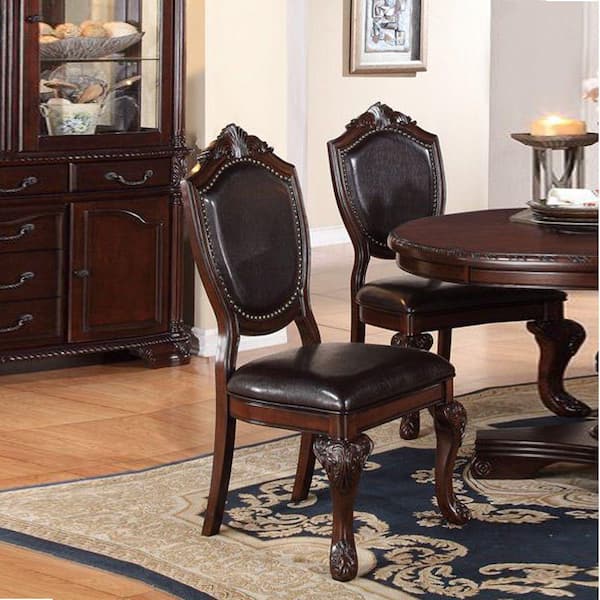 Louis Traditional Beige Faux Leather & Black Wood 2-Piece Dining Chair Set