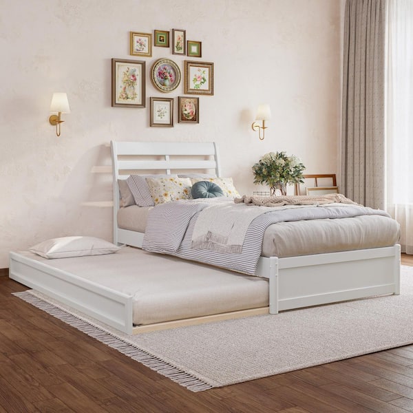 AFI Emelie White Solid Wood Frame Twin XL Platform Bed with Panel Footboard and Twin XL Trundle