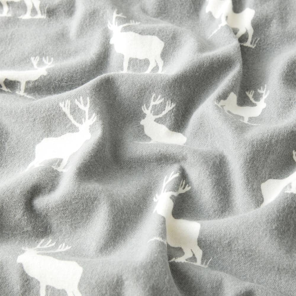Gray Elk Grove Cotton Flannel Full Sheet Set with Deer Pattern