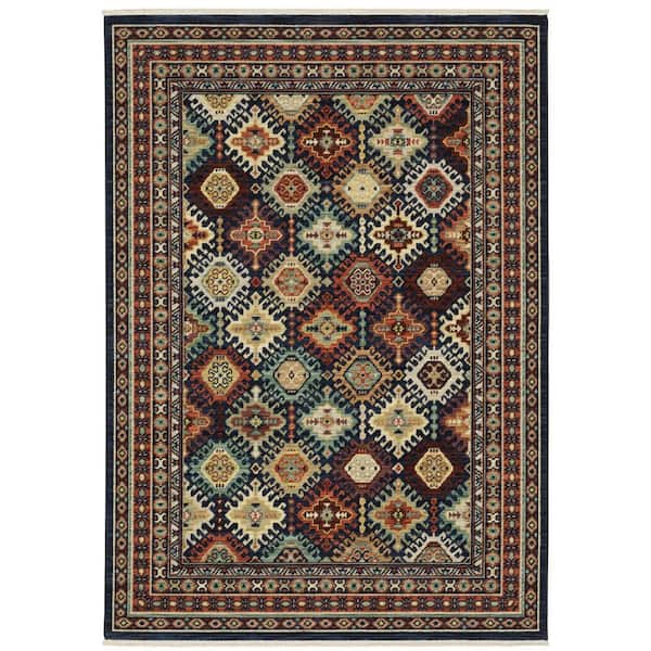 2 ft. x 3 ft. Navy Blue Oriental with Fringe Area Rug
