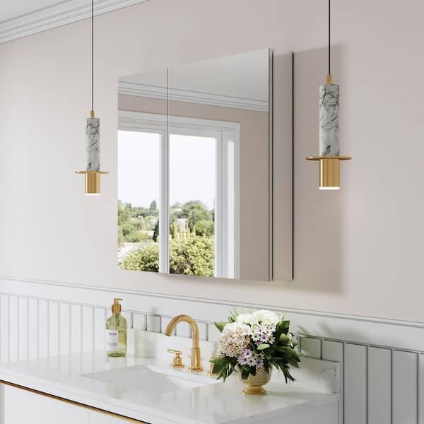 Combo 32 in. W x 30 in. H Rectangular Recess/Surface Mount Frameless Medicine Cabinet with Mirror, Soft Close Door