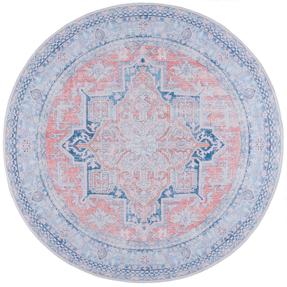 Arizona 6 ft. x 6 ft. Rust/Navy Machine Washable Distressed Border Ornate Round Area Rug price history on PriceWatchPro