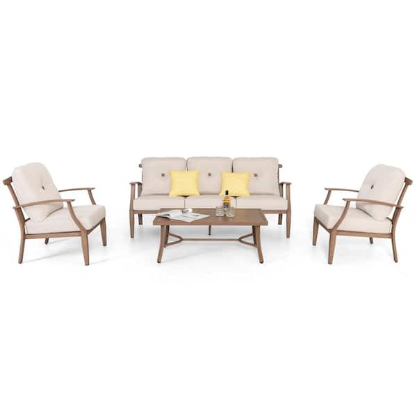4-Piece Aluminum Outdoor Conversation Set With Beige Cushions