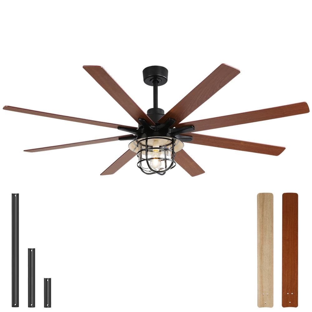 Sofucor 66 in. Indoor Black Ceiling Fan with 6-Speed DC Motor and ...