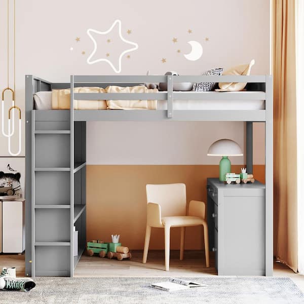 Full Loft Bed Modern Pine Wood Kids' Beds with Guardrail & Underbed Storage  Space - Yahoo Shopping