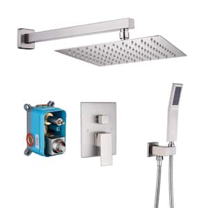 Single-Handle 1-Spray Square High Pressure Shower Faucet with 10 in. Shower Head in Brushed Nickel (Valve Included)