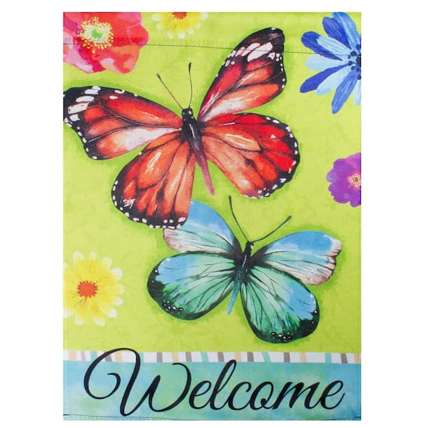 12.5 in. x 18 in. Welcome Butterflies Green Outdoor Garden Flag