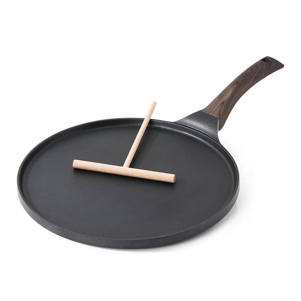 Black Cast Aluminum Nonstick Granite Coating Pancake Flat Skillet with Stay-Cool Handle Induction Compatible