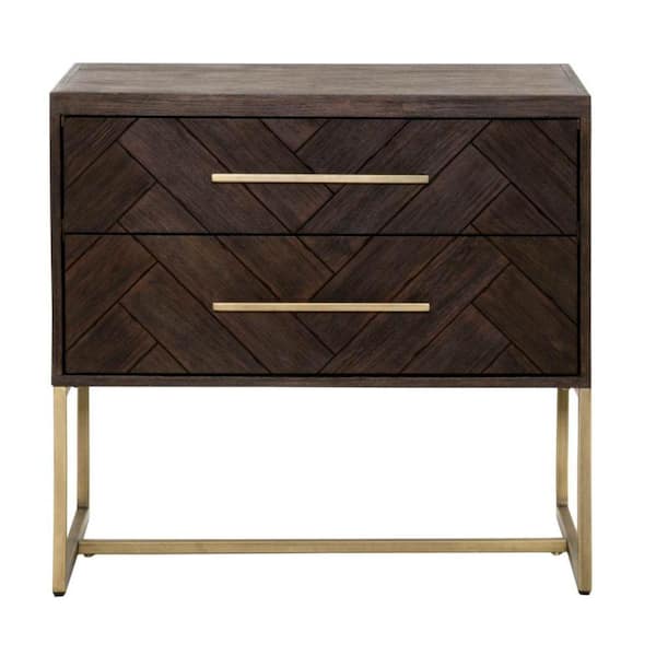 Benjara 29.5 in. 2-Drawer Brown Wooden Nightstand