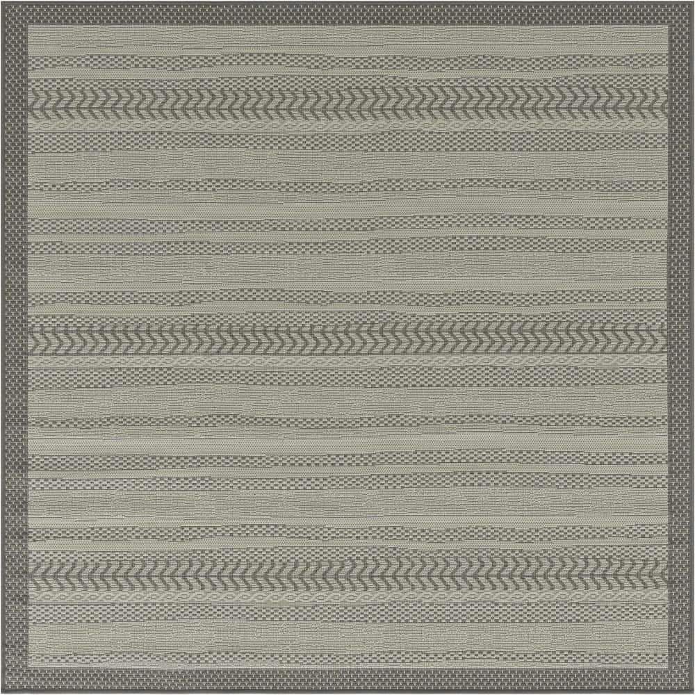 EasyCare 6' Square Gray Stripe Synthetic Outdoor Rug