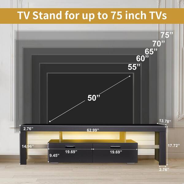 J&E Home 63 in. Black Modern TV Stand with LED Lights and 2-Storage Drawers  Fits TV's up to 65 in GD-W67933435 - The Home Depot