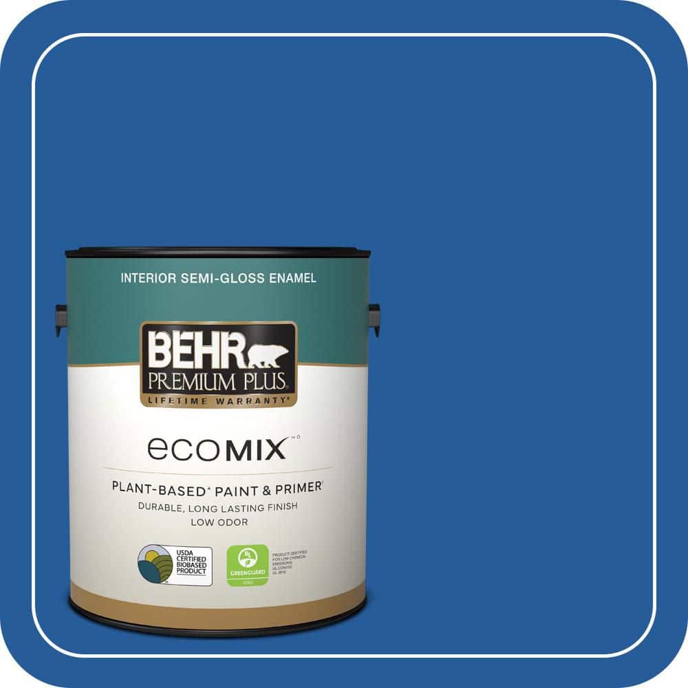 BEHR PREMIUM PLUS 1 gal. #P510-7 Beacon Blue Semi-Gloss Enamel EcoMix ...