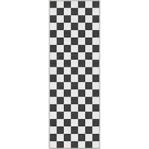 Black 2 ft. x 5 ft. Runner Flat-Weave Apollo Square Modern Geometric Boxes Area Rug