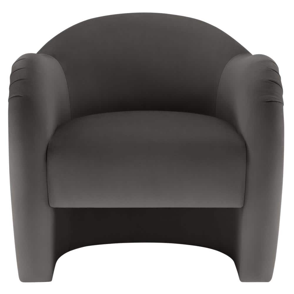 Storm Gray Velvet Barrel Swivel Accent Chair with Wood Frame