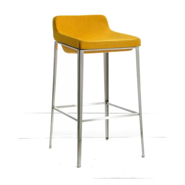 Benjara 31 in. Yellow Low Back Metal Frame Bar stool with Fabric Seat