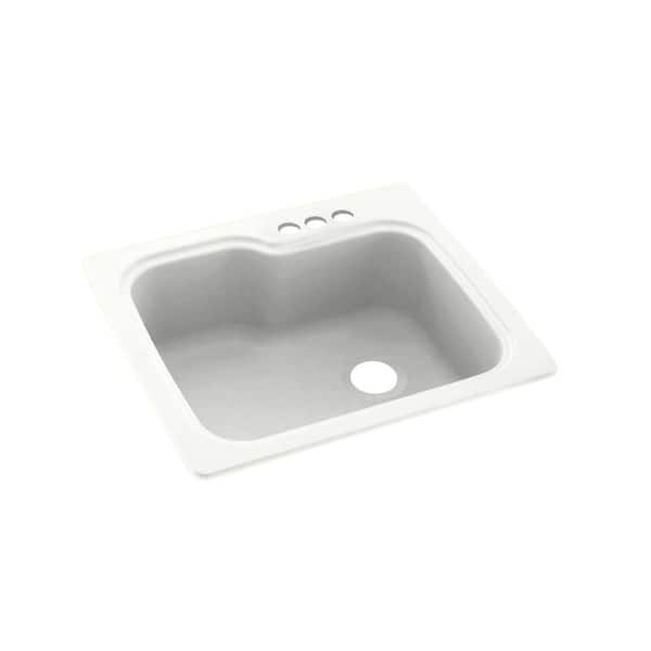 Swan Dual-Mount Tahiti White Solid Surface 25 in. x 22 in. 3-Hole Single Bowl Kitchen Sink