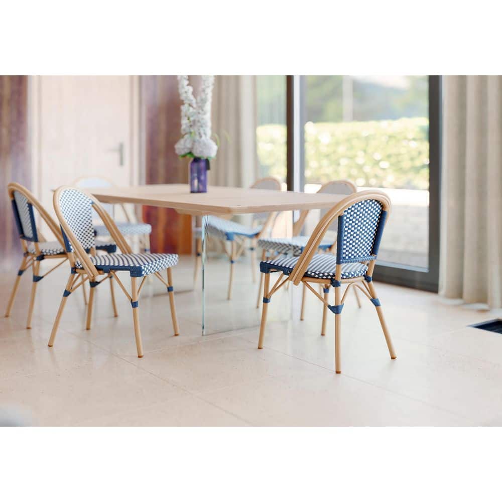 Arles Blue and Beige Wicker Bistro Dining Chair Set