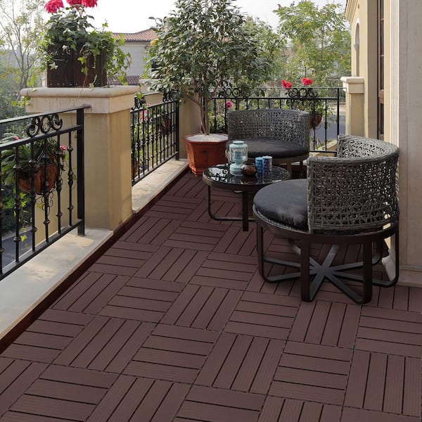 Tidoin Outdoor 1 ft. x 1 ft. Composite Interlocking Tile Deck Tile in Light Coffee(44 Per Box)