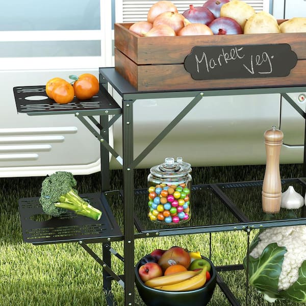 Outsunny Black Metal Aluminum Folding Camp Kitchen Table