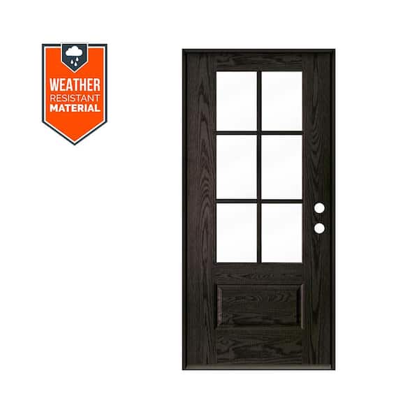 Krosswood Doors 36 in. x 79 in. Clear Glass Window Left-Hand/Inswing Black BG Stain Realistic Woodgrain Fiberglass Prehung Front Door