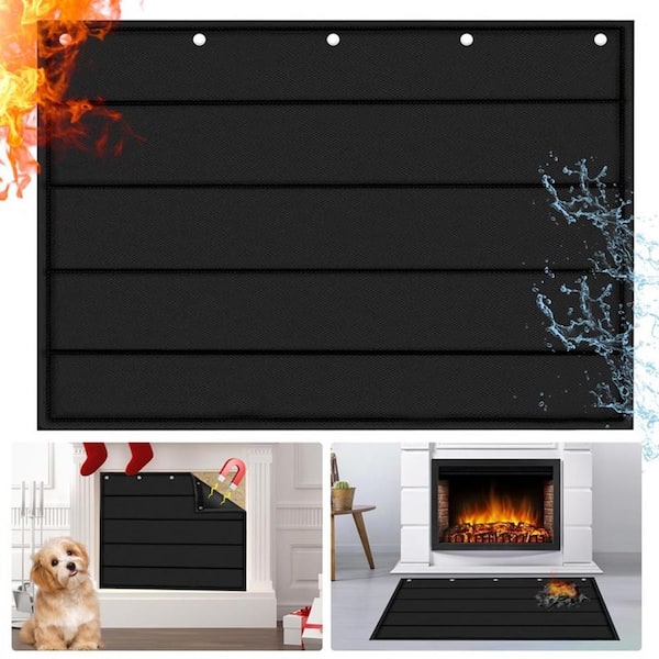 Heavy Duty 39 in. L x 32 in. W Black Fireplace Blanket and Indoor Fireplace Covers