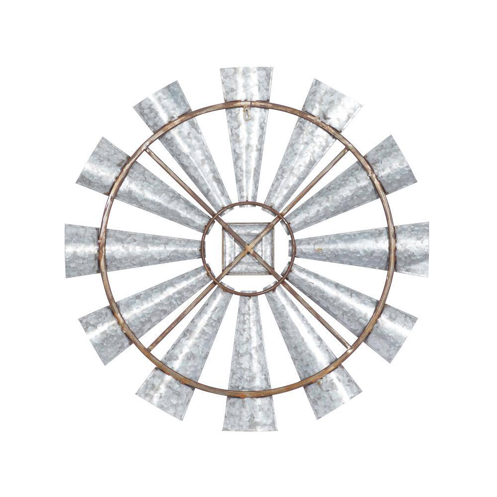 Silver Distressed Galvanized Metal Windmill Wall Sculpture