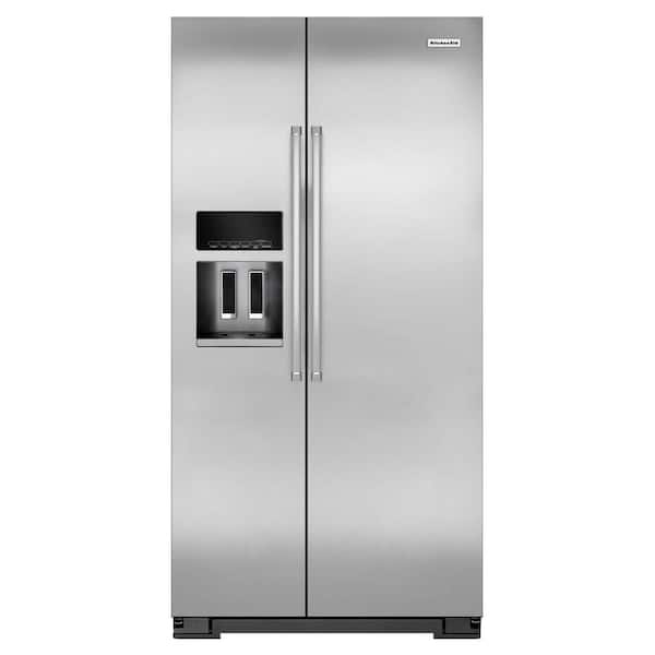 KitchenAid 22.7 cu. ft. Side by Side Refrigerator in Monochromatic Stainless Steel with Exterior Ice and Water, Counter Depth