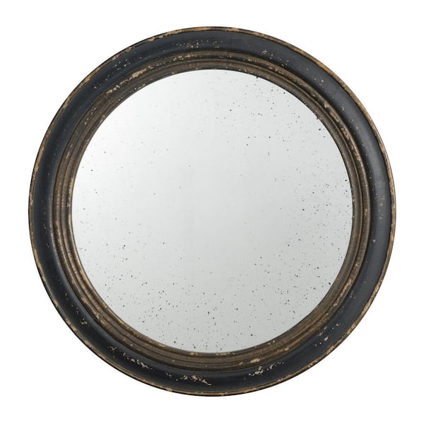 Unbranded 23.6 in. x 23.6 in. x 0.8 in. Circle Wall Mirror with Wooden Black Frame, Antique Classic Accent Mirror