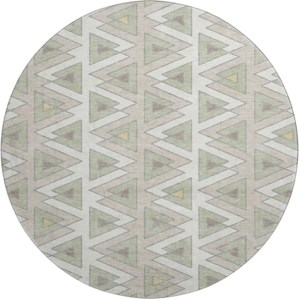 Mayfield Premium Machine Washable Abstract AMF2560 Ivory 8 ft. x 8 ft. Round Rug