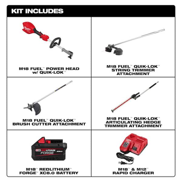 M18 FUEL 18V 16 in. Brushless Cordless QUIK-LOK String Trimmer 8.0 Ah Kit w/ Brush Cutter & Hedge Trimmer Attachments